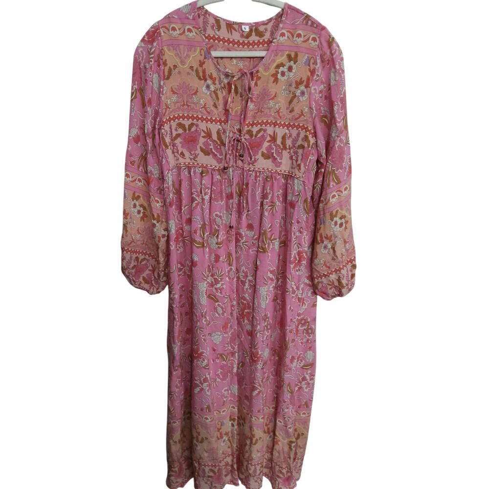Pink Fairycore Peasant Maxi Dress sz M Floral Doapamine lightweight Flowy boho